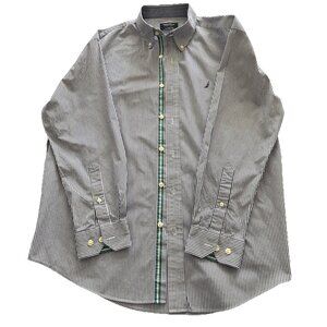 Vtg.Nautica Men's Blue & White Stripe Button Down Shirt Sz 16.5” Neck 100% Ctn